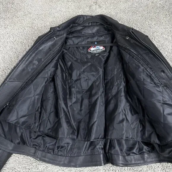 Jim Leather Jacket Womens Large Black Western Bone Bead Biker Motorcycle Zip - Picture 3 of 11